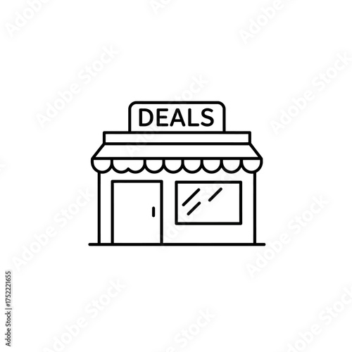 Deals Storefront Illustration A Simple Line Drawing of a Retail Outlet.