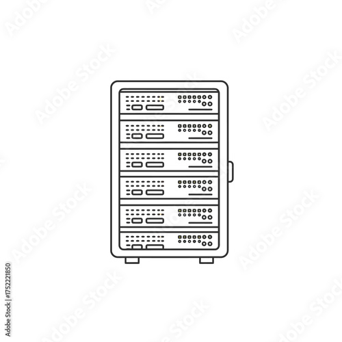 Server rack illustration showcasing data center equipment and network infrastructure.