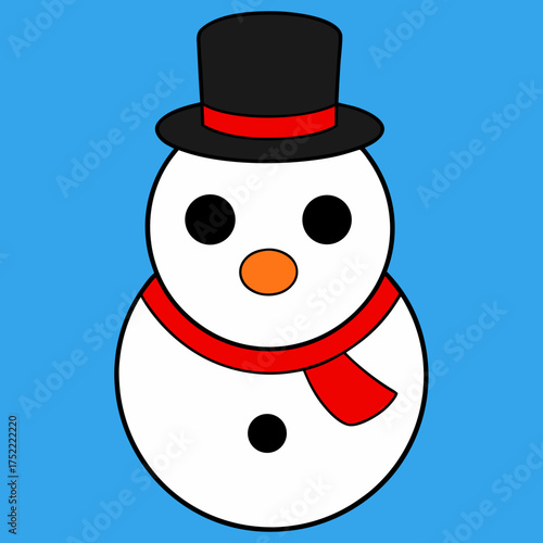 Cute kawaii snowman vector illustration with carrot nose and blushing cheeks isolated on white background