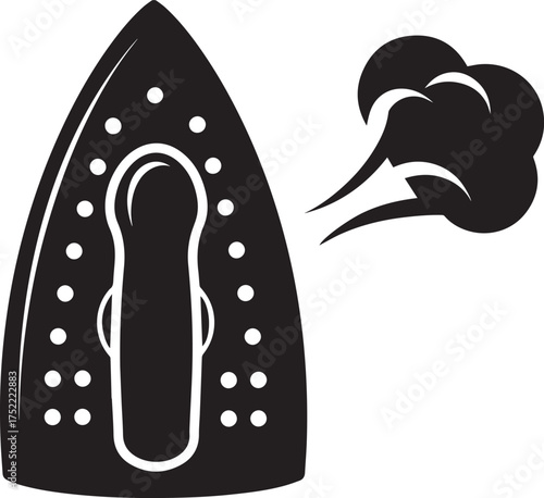 Black silhouette of a steam irons soleplate with steam escaping.