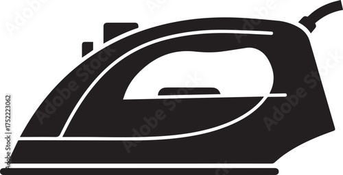 Modern black silhouette of an electric steam iron for pressing clothes.