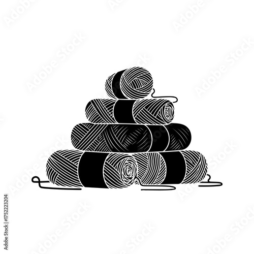 Stacked black and white yarn balls illustration for knitting and crafting projects.