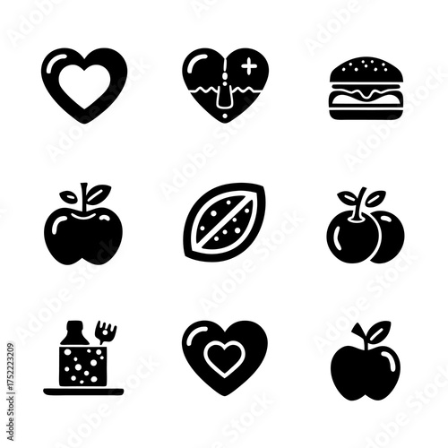 Collection of healthy and unhealthy food icons