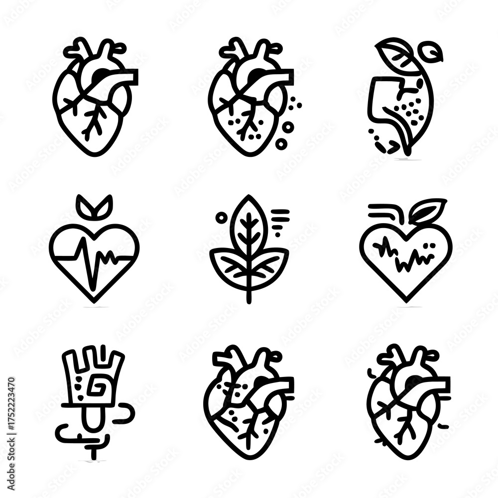 Fototapeta premium Healthy Heart and Leaf Icons