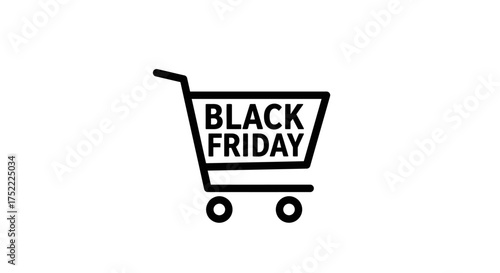 Black Friday shopping cart icon for sales and discounts.
