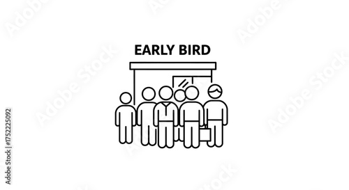 Early Bird Special People Waiting in Line Illustration.