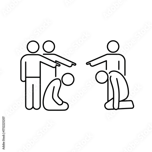 People pointing fingers at others who are kneeling down.