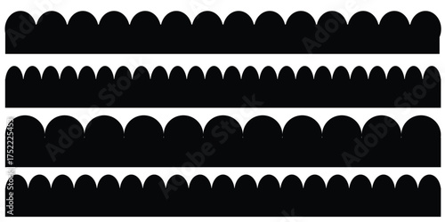 Scalloped edge seamless set. borders and dividers. Simple scalloped border. Repeat cute vintage frill ornament. Texture ribbons. stripe, tape collection isolated on white background