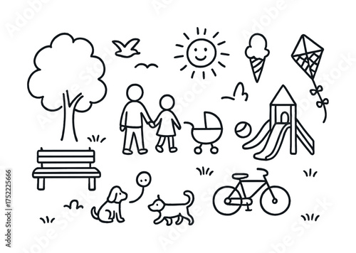 Playful park scene with children and outdoor activities