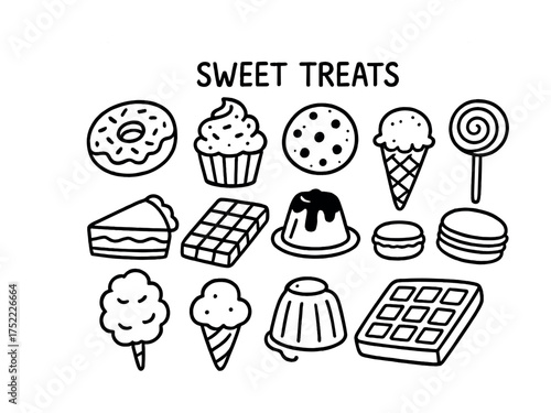 Assorted sweet treats: donuts, cupcakes, chocolate, ice cream, and pastries