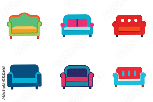 Colorful Sofa Collection Minimalist Design Various Styles for Interior Decor and Furniture Concepts with Simple Background