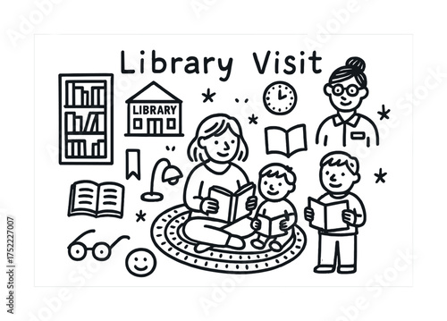 Library visit: family reading time with librarian