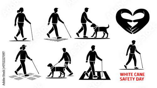 White Cane Safety Day Vector Silhouette Set – Awareness and Accessibility Illustrations