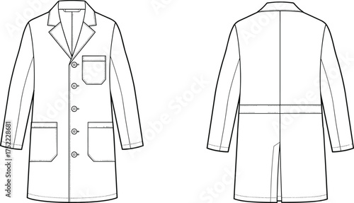coat lab long sleeve notched lapel button closure pocket patch chest waist vent back seam cuff apparel 