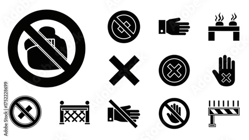 Prohibition Signs A Collection of Icons Denoting Restrictions and No-Go Zones