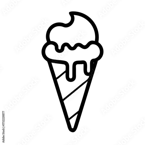 Photography Line art of an ice cream cone with dripping syrup