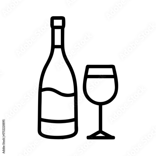 Line art illustration of a wine bottle and a wine glass