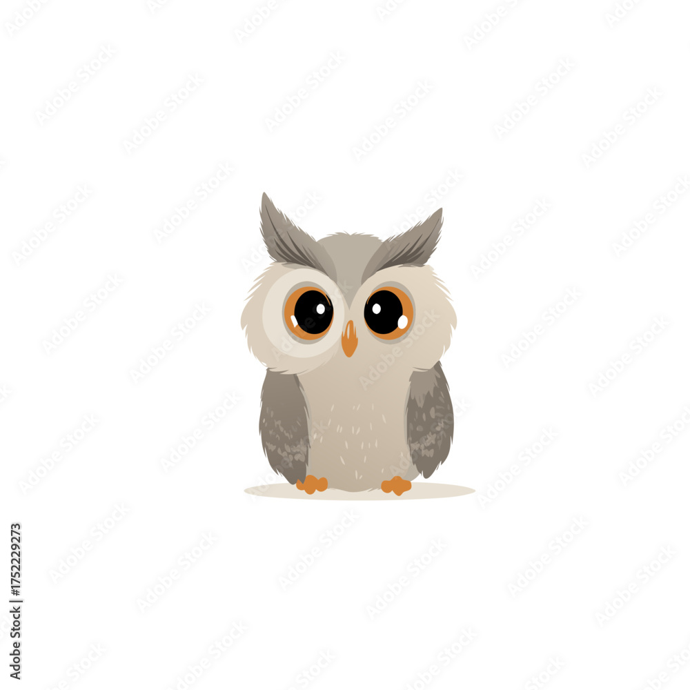 Obraz premium Cute Cartoon Baby Owl Illustration with Big Eyes. Adorable, Sweet Forest Animal Character Design Isolated on White Background.