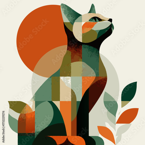 Cat Silhouetted with Sun, Abstract, Geometric