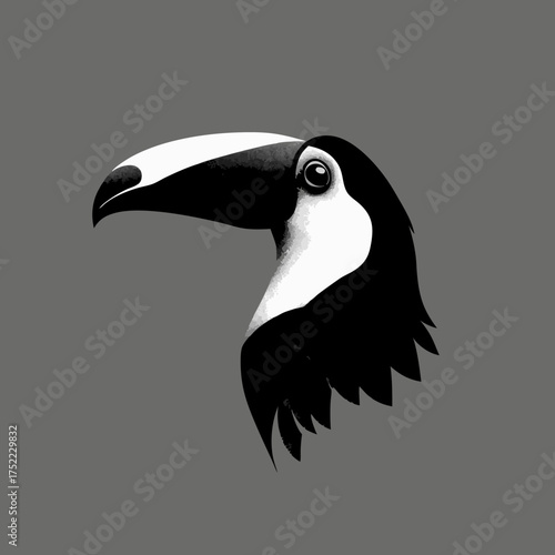 Toucan profile with large beak on gray background