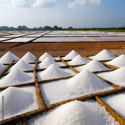 Salt in salt farm ready for harvest, Thailand