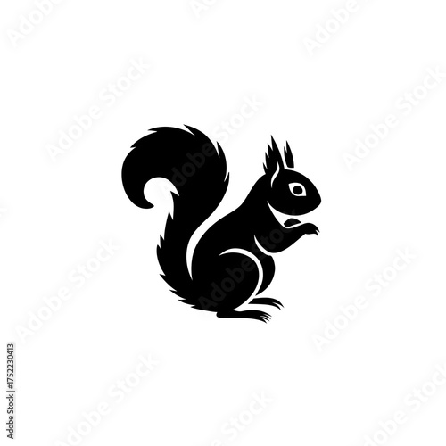 Silhouette of a squirrel sitting on white background