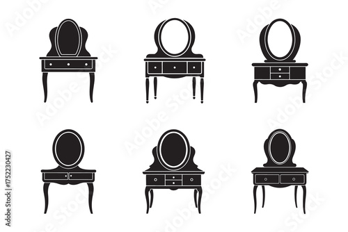 Elegant Black Vanity Table Collection Featuring Oval Mirrors and Drawer Designs Perfect for Bedroom Decor and Interior Design Projects