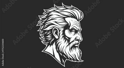 Detailed vector illustration of a bearded man in profile view