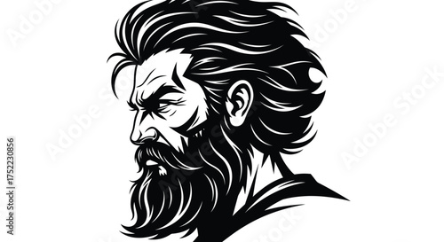 Vector illustration of a bearded man with a serious expression