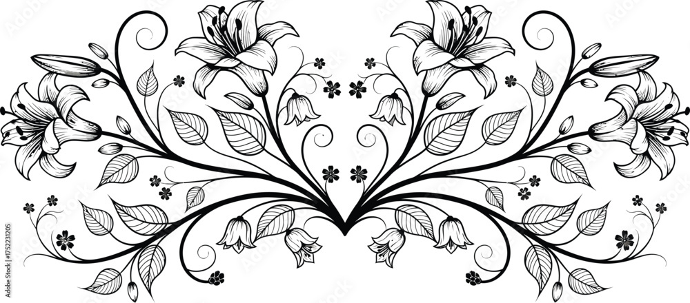 Fototapeta premium Floral Ornament with Lily Flower and Leaves Decorative