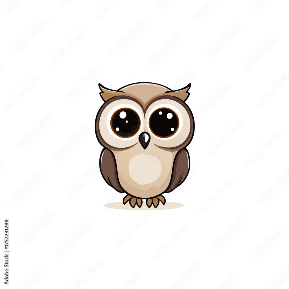 Obraz premium Adorable wide-eyed cartoon owl illustration, a cute baby bird character perfect for children's designs, educational content, and nature themes.
