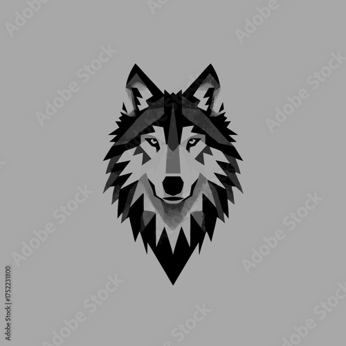 Geometric wolf head on gray background