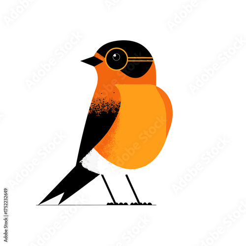 Stylized orange bird with black head and wings on white background