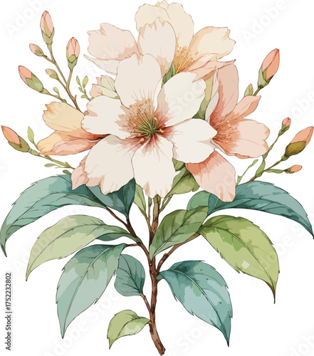 A hand-drawn Pieris Japonica flower  illustration, Vintage Botanical Style