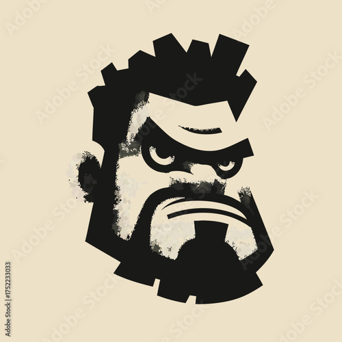 Stylized portrait of a bearded man with stern expression