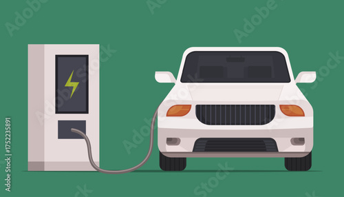 Electric car charging at EV plugin station. Sustainable lifestyle, electric transportation and ecoElectric car charging at EV plugin station. Sustainable lifestyle, electric transportation
