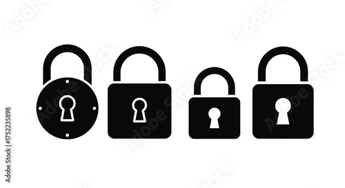 Four black padlock icons in a row representing security and access
