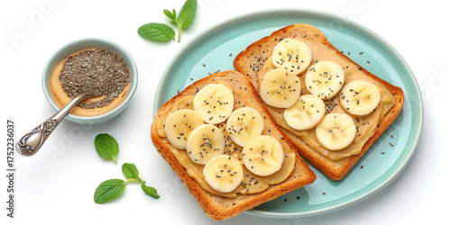 Wallpaper Mural Delicious Whole Wheat Toast with Banana and Nut Butter Spread Torontodigital.ca