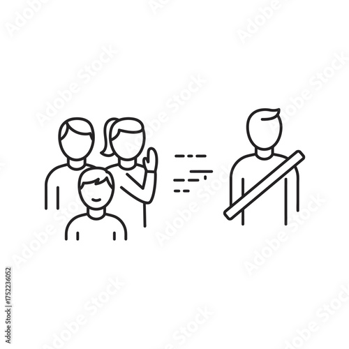 Family waving goodbye to a person wearing a seatbelt symbolizing safe travel.