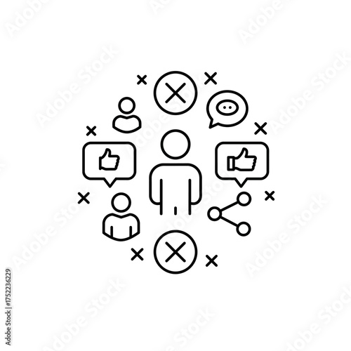 Social Media Engagement and Disengagement Line Art Icon.