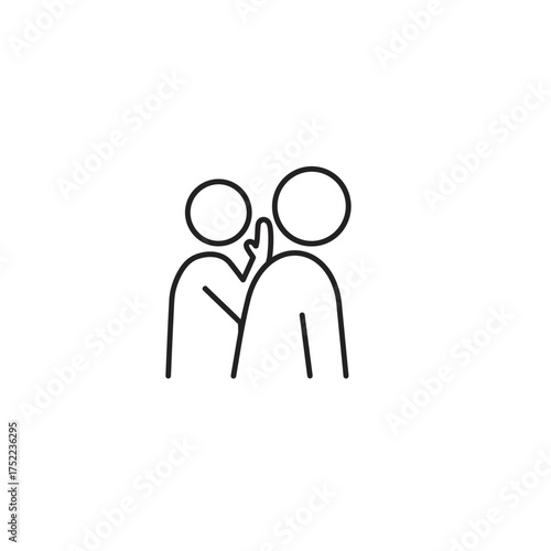 Two people whispering secrets to each other in a minimalist line art style.