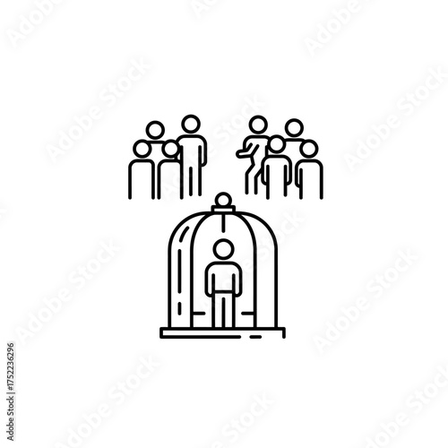 Vector icons depicting social isolation exclusion and bullying.