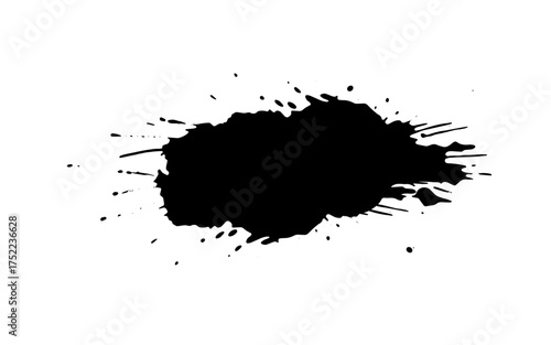 Black watercolor brushed splash splatter on white background