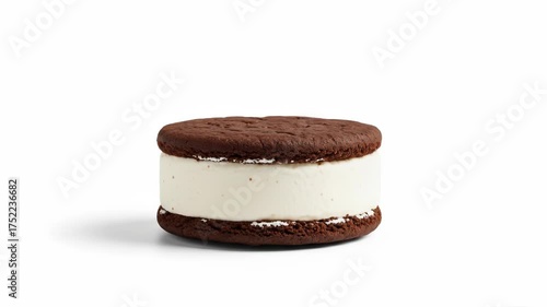 Round ice cream sandwich on a white background, isolated and delicious