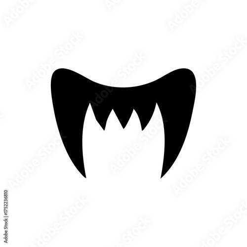 Minimalist black vector of vampire fangs, representing danger, seduction, and Halloween horror.
