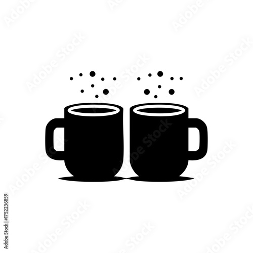 Two mugs touching in a toast with steam rising, representing warmth, friendship, and cozy winter gatherings.
