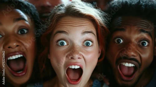 A group of people with their mouths agape, capturing the moment of shock or surprise
