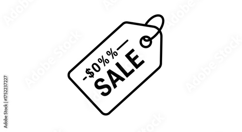 Black and white sale tag with percentage discount icon.