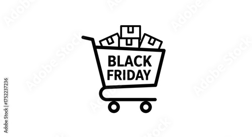 Black Friday Shopping Cart Filled with Boxes Icon.