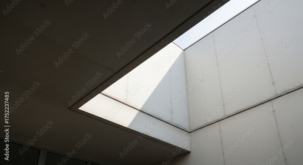 Fototapeta premium Modern architectural skylight illuminating a minimalist interior space with natural light.